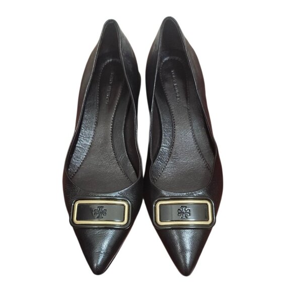 Tory Burch Georgia Point Toe Black Water Snake Heels Flats 6.5 - Picture 4 of 13